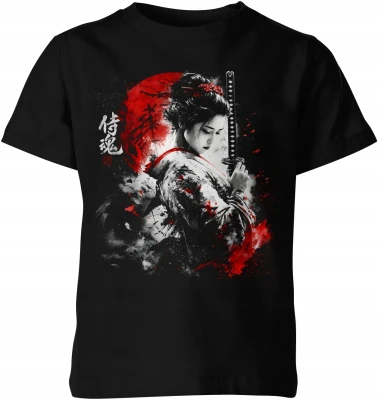 Gejsza Samurai Katana Wojowniczka Czerwone Słońce Dziecięca koszulka