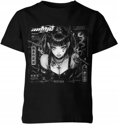 Anime goth girl demon horns manga japonia Dziecięca koszulka