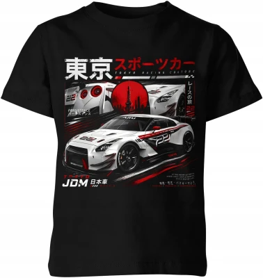 Białe Auto Tokyo Racing Wyścigi Uliczne  Dziecięca koszulka