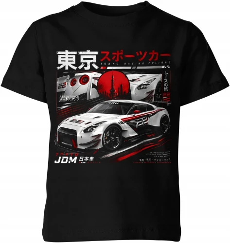 Białe Auto Tokyo Racing Wyścigi Uliczne  Dziecięca koszulka 