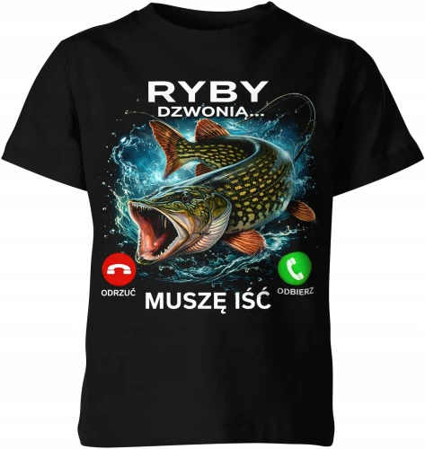 Ryby Dzwonią Muszę Iść Wędkarz Szczupak  Dziecięca koszulka 
