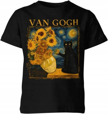 Van Gogh słoneczniki kot gwiaździsta noc  Dziecięca koszulka