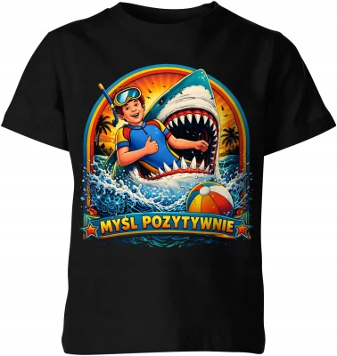 Myśl pozytywnie shark beach summer holiday Dziecięca koszulka