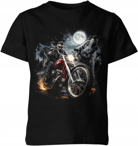Motocyklista wilk moon chopper night ride Dziecięca koszulka 