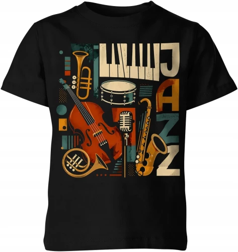 Muzyka Jazz instrumenty saksofon trąbka fortepian Dziecięca koszulka 