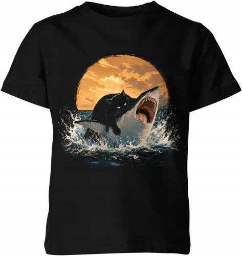 Kot Na Rekinie Shark Cat Surreal Dziecięca koszulka 
