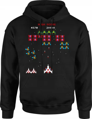 Gra arcade kosmiczny statek piksele High Score 8 bit Męska bluza z kapturem