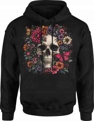Kwiaty i Czaszka motyl dark flower Męska bluza z kapturem