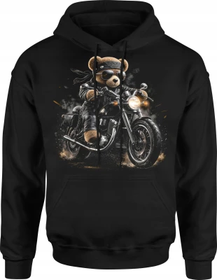 Miś Motocyklista Chopper Skórzana Kurtka Okulary Męska bluza z kapturem