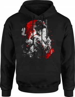 Gejsza Samurai Katana Wojowniczka Czerwone Słońce Męska bluza z kapturem