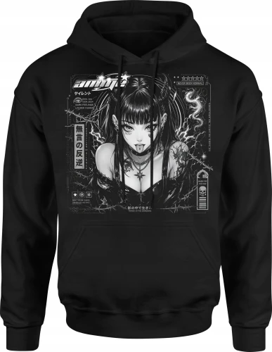 Anime goth girl demon horns manga japonia Męska bluza z kapturem 