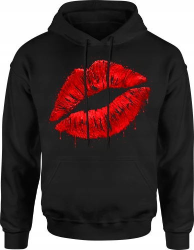 Czerwone Usta kiss lips glam fashion Męska bluza z kapturem 