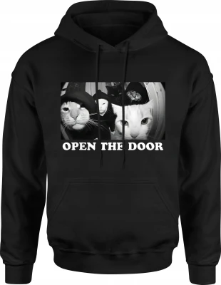 Open The Door koty przy drzwiach koci gang Męska bluza z kapturem