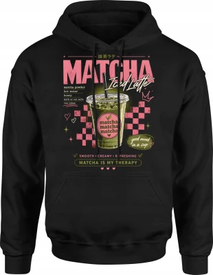 Matcha Latte Iced Herbata Zielona Napój Cafe Męska bluza z kapturem