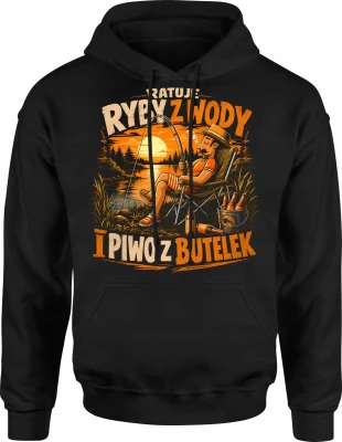 Ratuję Ryby Z Wody I Piwo Z Butelek Wędkarz Jezioro Relaks Męska bluza z kapturem