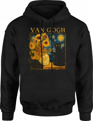 Van Gogh słoneczniki kot gwiaździsta noc  Męska bluza z kapturem 