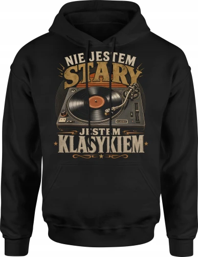 Gramofon winyl muzyka DJ oldschool klasyczne brzmienie Męska bluza z kapturem 