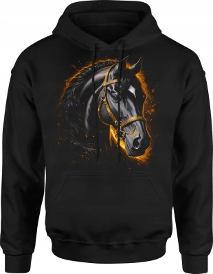 Czarny Koń galop ogier jeździectwo konie Męska bluza z kapturem