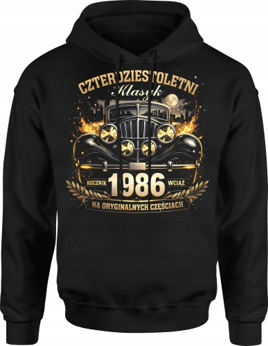 Czterdziestoletni klasyk rocznik 1986 auto vintage motoryzacja oldschool Męska bluza z kapturem 