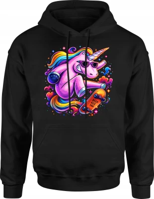 Jednorożec deskorolka kolorowy skate Męska bluza z kapturem