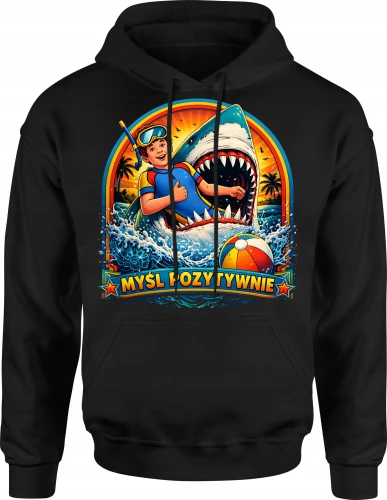 Myśl pozytywnie shark beach summer holiday Męska bluza z kapturem 