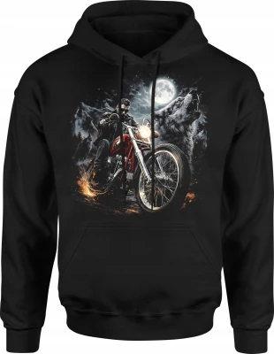 Motocyklista wilk moon chopper night ride Męska bluza z kapturem