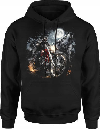 Motocyklista wilk moon chopper night ride Męska bluza z kapturem 