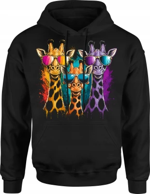 Kolorowe żyrafy okulary retro safari lato wakacyjny klimat Męska bluza z kapturem