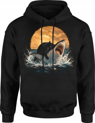 Kot Na Rekinie Shark Cat Surreal Męska bluza z kapturem 