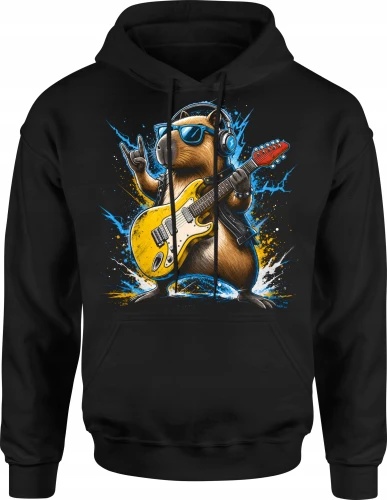 Kapibara Gitara Zwierzę Rockstar Koncert Męska bluza z kapturem 