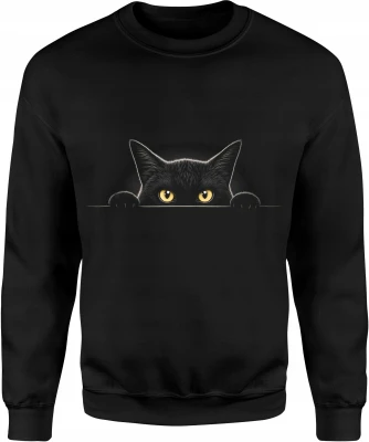 Czarny kot wyglądający zza krawędzi oczy kota Męska bluza