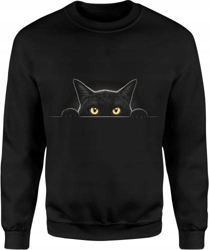 Czarny kot wyglądający zza krawędzi oczy kota Męska bluza 