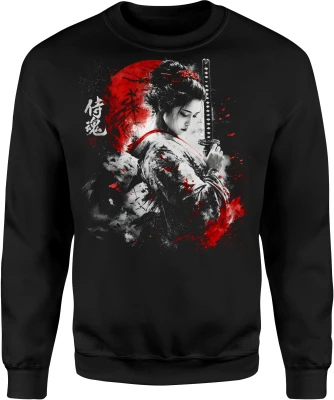 Gejsza Samurai Katana Wojowniczka Czerwone Słońce Męska bluza