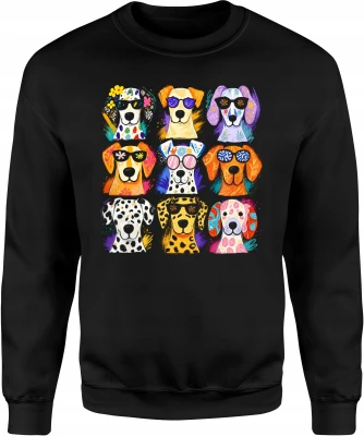 Kolorowe psy w okularach artystyczny styl Męska bluza