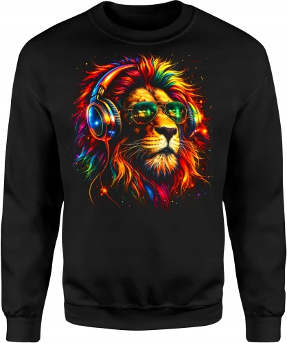 Kolorowy lew DJ neon animal party Męska bluza 