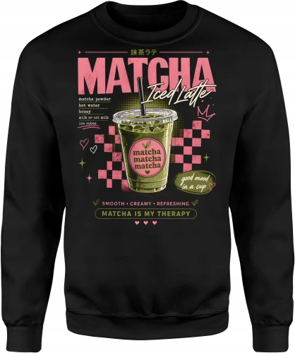 Matcha Latte Iced Herbata Zielona Napój Cafe Męska bluza 