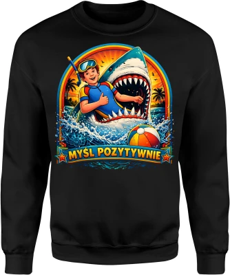 Myśl pozytywnie shark beach summer holiday Męska bluza