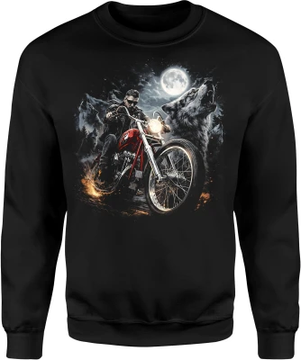 Motocyklista wilk moon chopper night ride Męska bluza