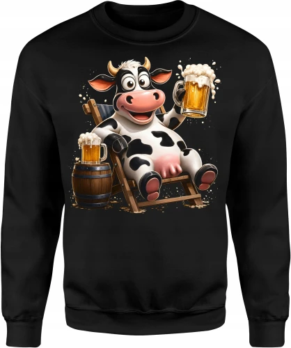 Krowa z kuflem piwa na leżaku Męska bluza 