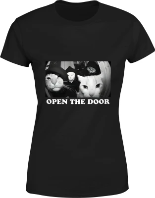 Open The Door koty przy drzwiach koci gang Damska koszulka