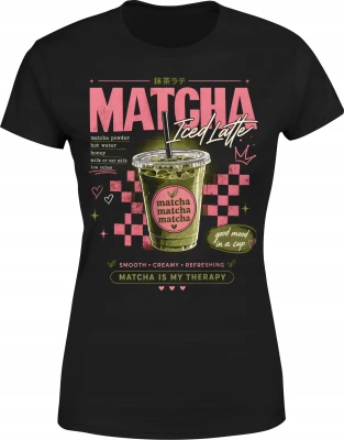 Matcha Latte Iced Herbata Zielona Napój Cafe Damska koszulka
