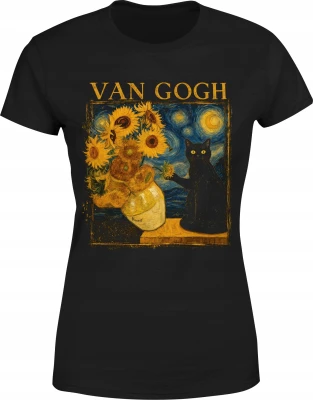 Van Gogh słoneczniki kot gwiaździsta noc  Damska koszulka