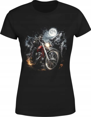 Motocyklista wilk moon chopper night ride Damska koszulka