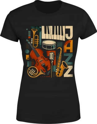 Muzyka Jazz instrumenty saksofon trąbka fortepian Damska koszulka