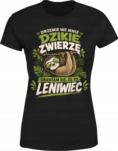 Drzemie we mnie dzikie zwierzę leniwiec zabawny Damska koszulka color:#000000