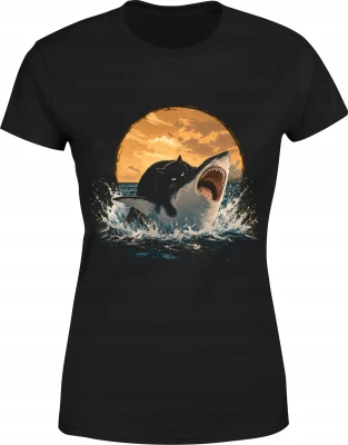 Kot Na Rekinie Shark Cat Surreal Damska koszulka