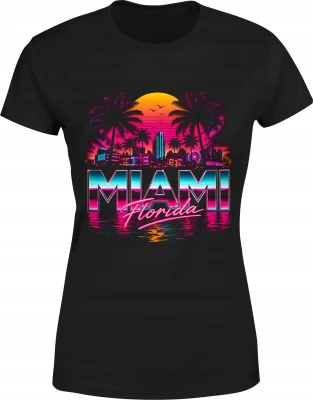 Miami Florida neon palm sunset city Damska koszulka