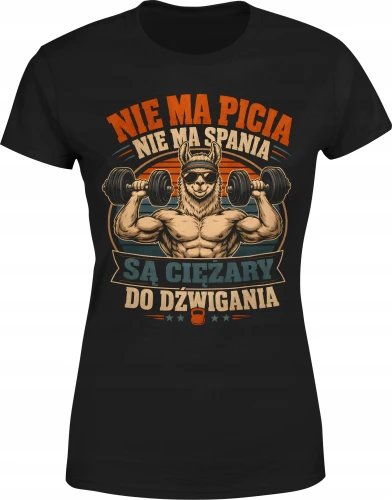 Nie ma picia nie ma spania Lama siłownia alpaka gym Damska koszulka color:#000000
