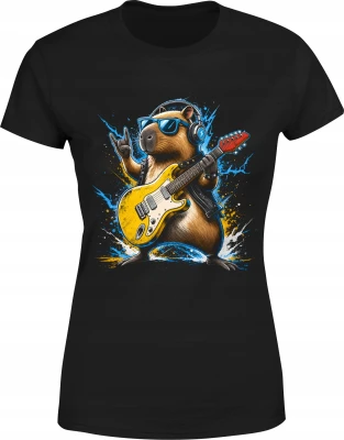 Kapibara Gitara Zwierzę Rockstar Koncert Damska koszulka