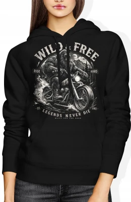 Goryl motocyklista chopper wild and free ride hard Damska bluza z kapturem